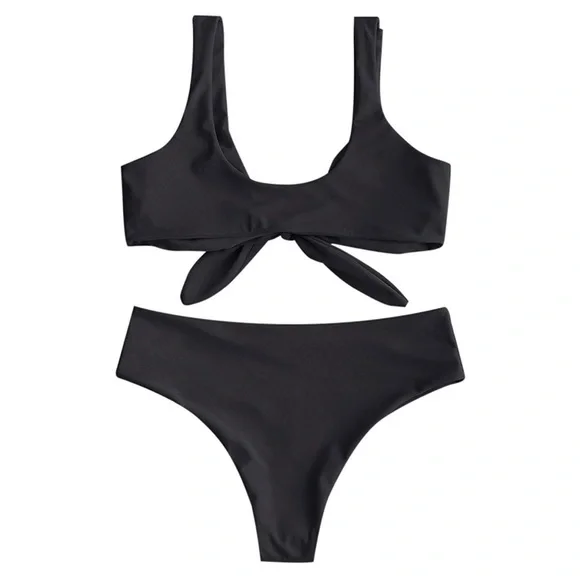 Womens Solid Color Strap Padded Front Knot Bikini Set sz 6 - Picture 4 of 8